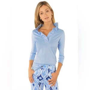 Gretchen Scott Designs Ruffled Collar Blouse - Soft Blue